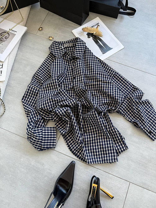 Жіноча оверсайз сорочка у мілку клітинку костюмний тіар Одеса - фото 6