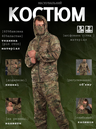 Костюм тактичний маскувальний літній сітка мультикам Київ - фото 6