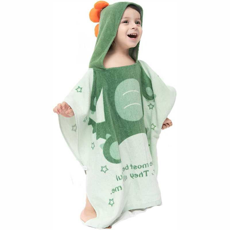 Детское Полотенце Пончо Lovely Svi  – Пляжное Полотенце с Капюшоном Дино М (1-6 лет)  Махра Хлопок Зеленый Киев - изображение 1