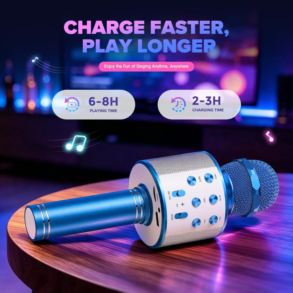 Дитячий караоке-мікрофон Bluetooth, бездротовий мікрофон-колонка для дітей 4–12 років, синій, USB, TF-карта Київ - фото 5