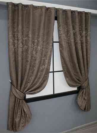Комплект коротких штор VR-Textil Льон мармур Pavliani № 1372ш 130х170 см 2 шт Какао (35-0062) Київ