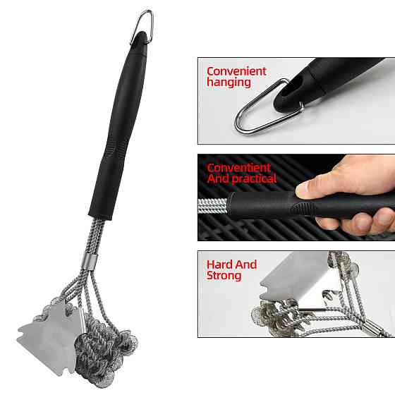 Щітка для гриля BBQ з скребком та стальною ручкою Київ