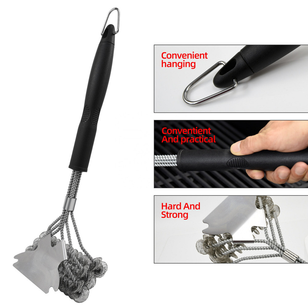 Щітка для гриля BBQ з скребком та стальною ручкою Київ - фото 6