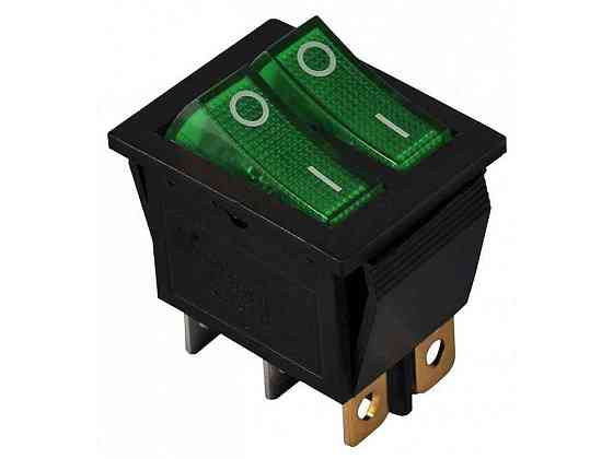 Перемикач 2 клав. зелений з підсвічуванням KCD2-2101N C3-GR/B 220V ТМ АСКО Київ