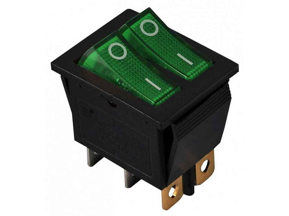 Перемикач 2 клав. зелений з підсвічуванням KCD2-2101N C3-GR/B 220V ТМ АСКО Київ - фото 1