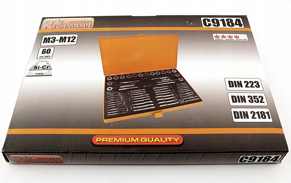 Набір мітчиків і плашок дрібні кроки 60 шт М3-М12 Richmann C9184 Коломыя - изображение 3