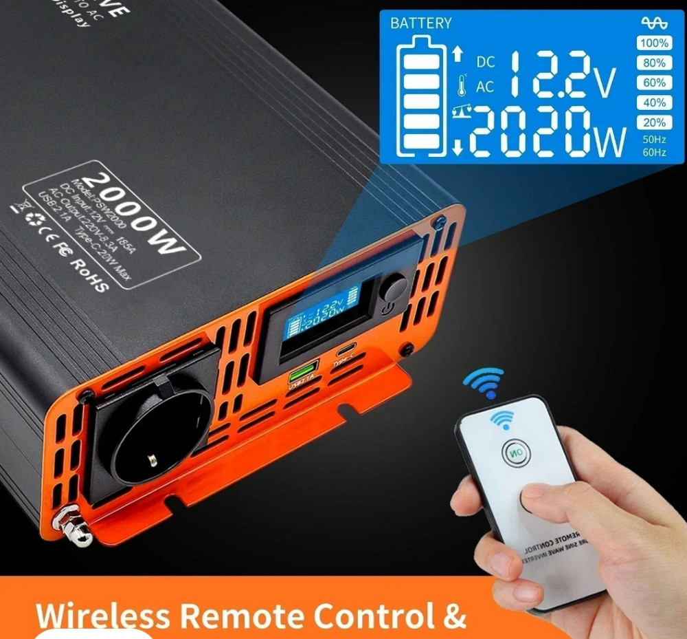 Інвертор напруги Datouboss 12В на 220В потужністю 2000Вт. Харків - фото 2