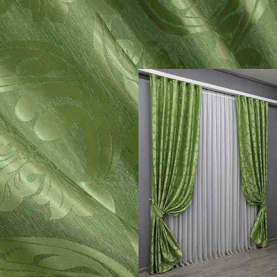 Комплект готовых штор VR-Textil Жаккард Лион № 607ш Оливковый 150х270 см 2 шт (30-375) Киев
