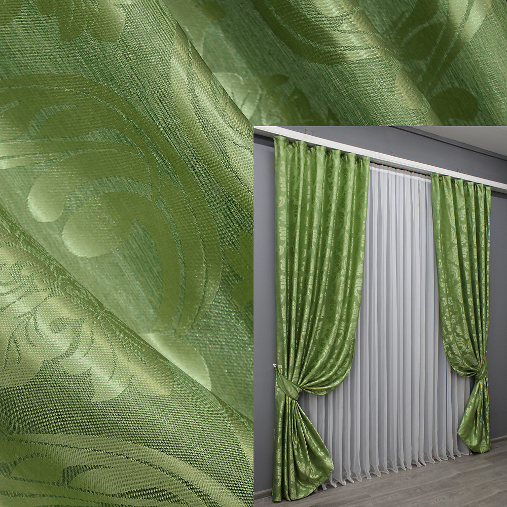 Комплект готовых штор VR-Textil Жаккард Лион № 607ш Оливковый 150х270 см 2 шт (30-375) Киев - изображение 1