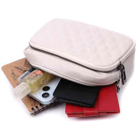 Сумка для жінок прошита ромбами на лицьовій стороні з натуральної шкіри Vintage 22633 Біла Київ