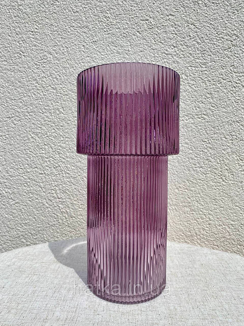 Ваза скляна 14,5*14,5*30 см "Тафт" рожеве товсте скло Київ - фото 5