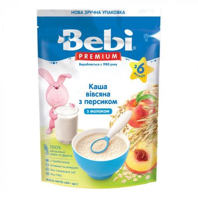 Детская каша Bebi Premium молочная овсяная с персиком +6 мес. 200 г (8606019654306) Винница - изображение 1