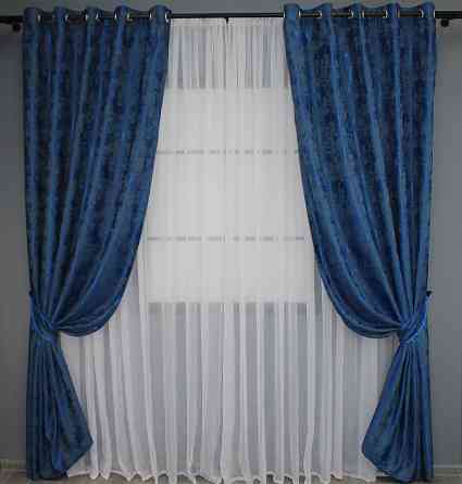 Комплект штор на люверсах VR-Textil Жакард Sultan XO № 1149ш Синій 150х250 см 2 шт (37-0091) Київ