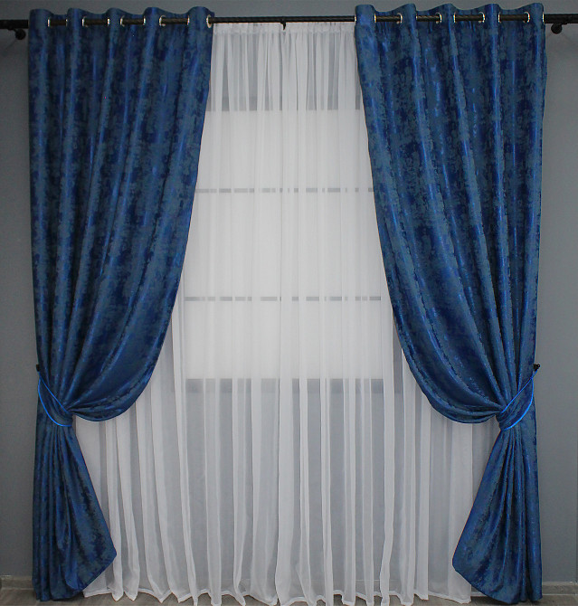 Комплект штор на люверсах VR-Textil Жакард Sultan XO № 1149ш Синій 150х250 см 2 шт (37-0091) Київ - фото 2