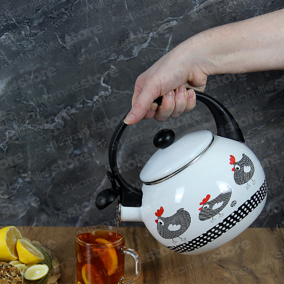 Чайник 2,2л емальований зі свистком з малюнком "пташки" білий KAMILLE Житомир - фото 8