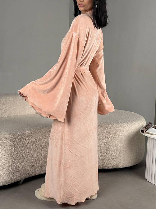 Женский стильный домашний велюровый макси халат плюш велюр Персик, 48/52 Одесса - изображение 6