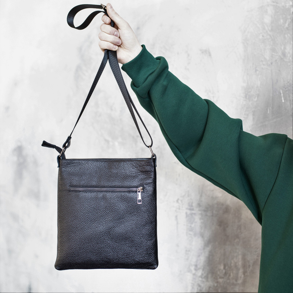 Сумка чоловіча через плече, барсетка з натуральної шкіри містка, чорнаMasterSem Київ - фото 2