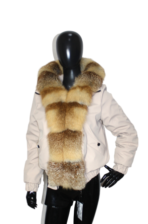 Бомбер женский с мехом лисицы Бежевый 42 Харьков