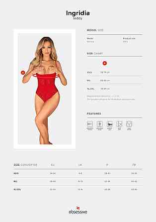 Боді з доступом Obsessive Ingridia crotchless teddy XL/2XL, червоне, відкриті груди Sex Aura Київ