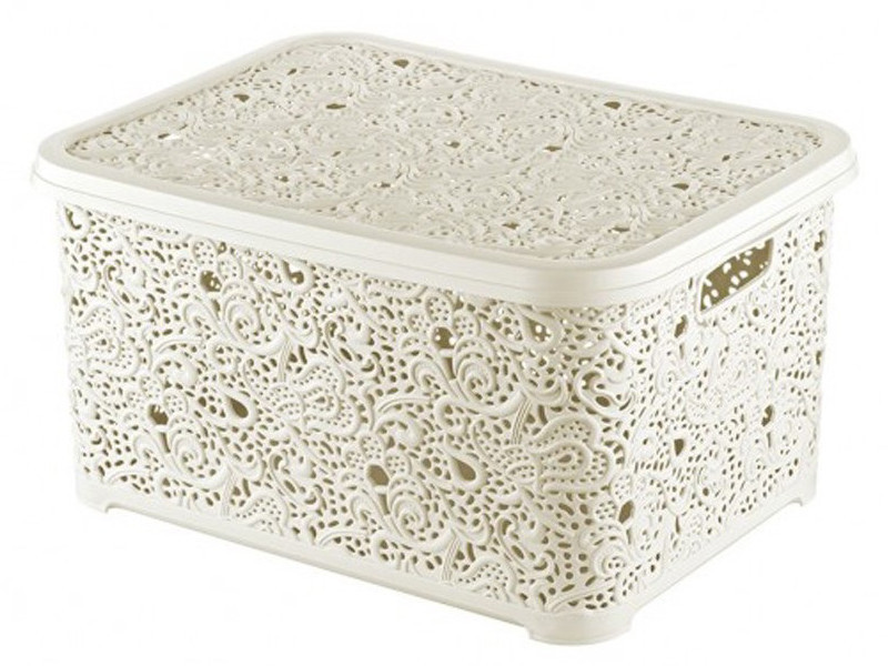 Корзина для белья с крышкой ажурная, Efe plastics 28 л, бежевая. Одесса - изображение 1