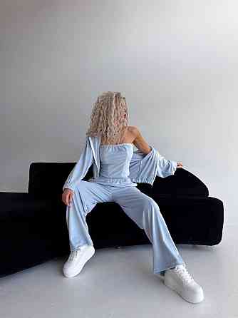 Жіночий велюровий комплект-трійка Голоубой, 48/52 Харків