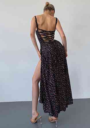 Жіноча романтична максі сукня на бретелях з розрізом штапель Одеса