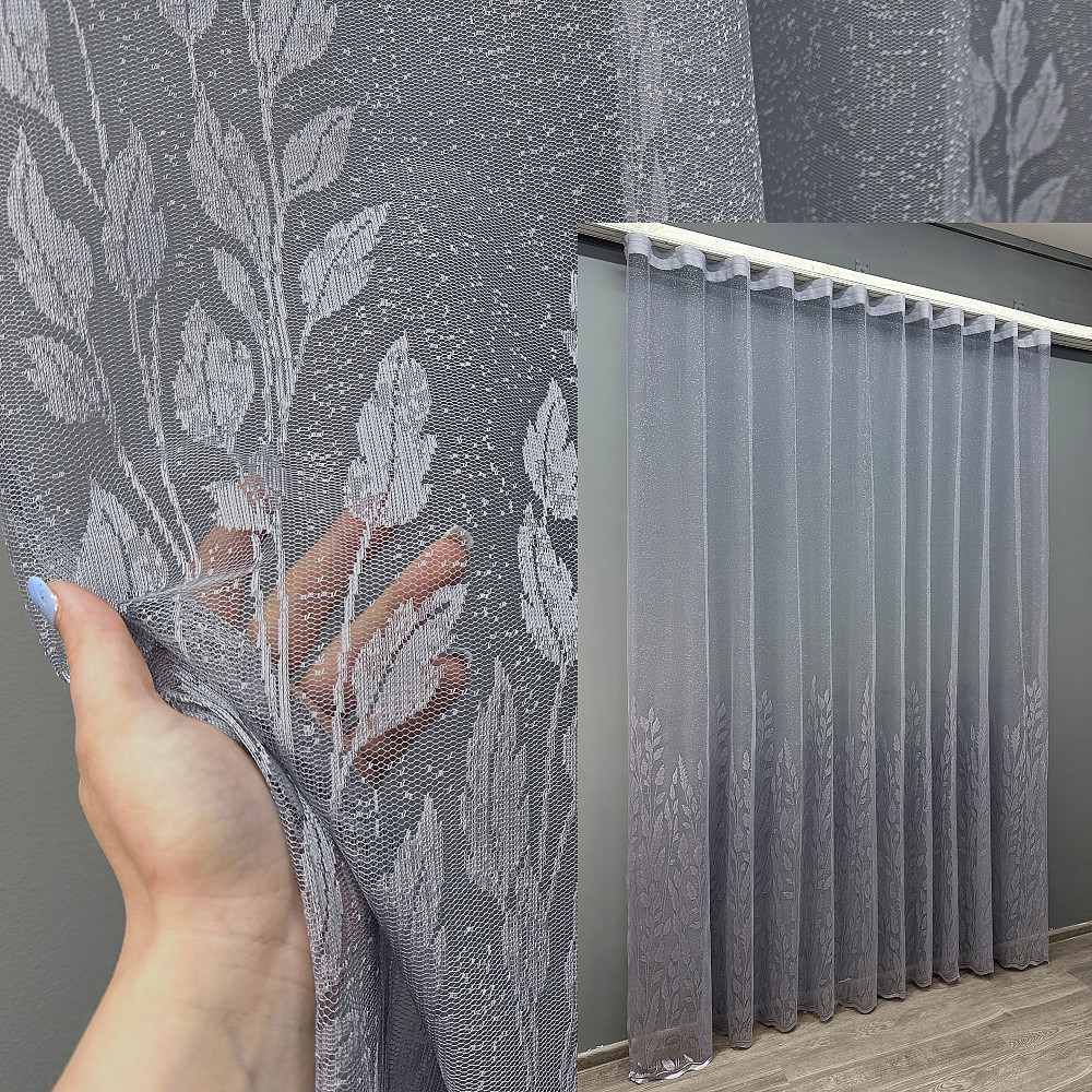 Тюль жаккард с вышивкой, цвет серый 1458т Киев - изображение 1