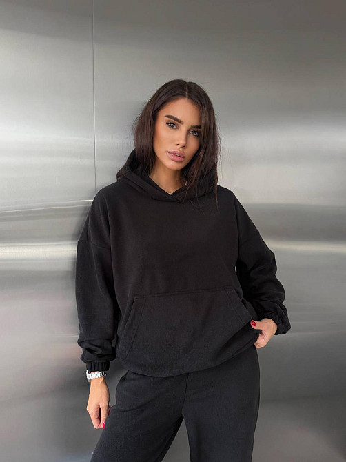 Жіночий теплий прогулянковий костюм: худі та штани двосторонній фліс Чорний, 46/48 Одеса - фото 12