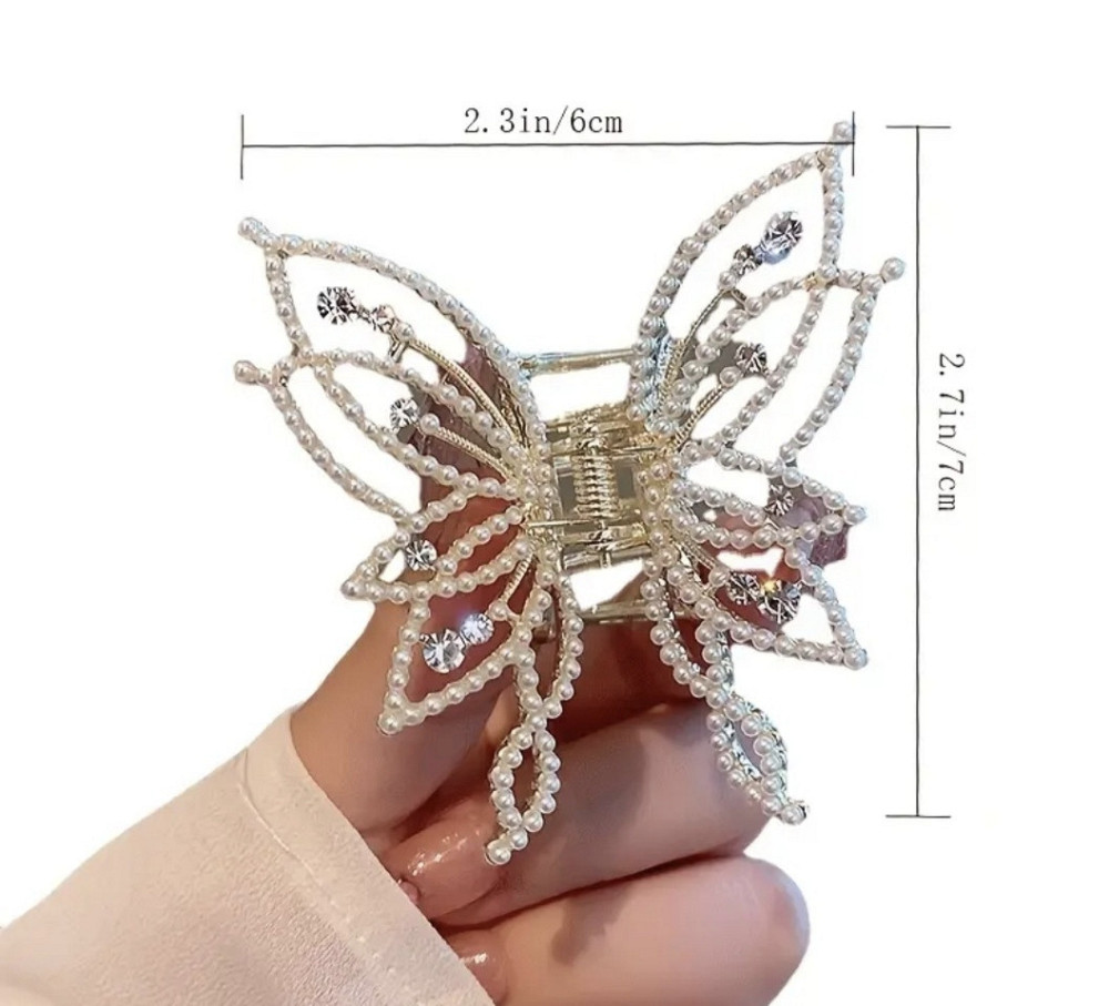 Заколка-крабік метелик Золотистий з перлинами Смела - изображение 4