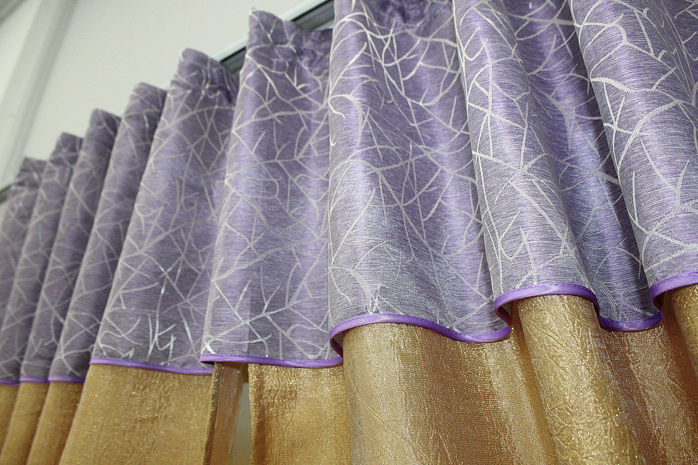 Кухонные шторы VR-Textil № 073к с ламбрекеном и подхватами золотистый с сиреневым 275х170 см (52-0052) Киев - изображение 4