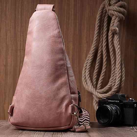 Жіноча сумка з акцентом на текстильну лямку з гладкої екошкіри Vintage 22772 Рожевий Київ