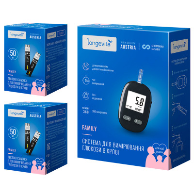 Глюкометр Longevita Family Система для измерения глюкозы в крови + тест полоски 2 х 50 шт. (6837149) Винница - изображение 1