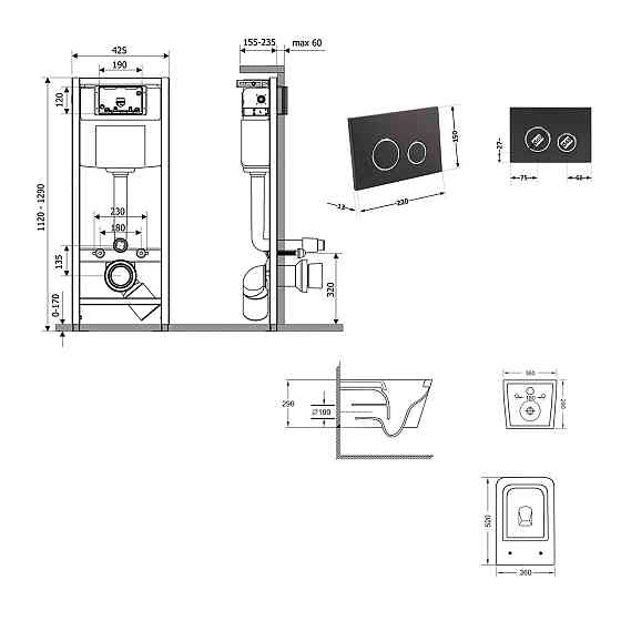 Готове рішення Qtap для ванної кімнати: підвісний унітаз Crow Ultra Quiet 520×360×290 + комплект інсталяції Nest 4 в 1 (кругла Київ