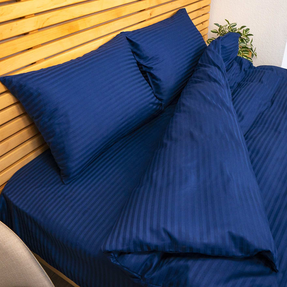 Постельное белье Семейное Страйп Сатин комплект 125 г/м2 YouStar (Синий) 2 х 70х70 Сумы - изображение 5