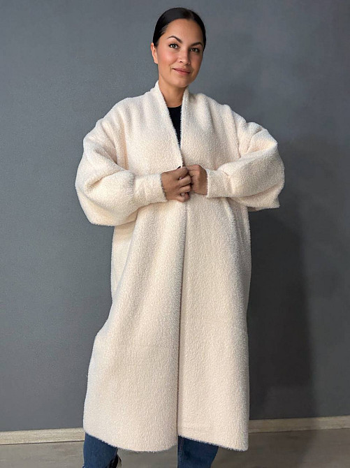 Кардиган жіночий Fancy Matinee 30740 ангора довгий з кишенями, молочний, one size Київ - фото 1