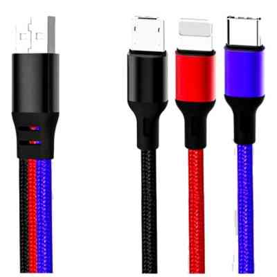 Дата кабель USB 2.0 AM to Lightning + Micro 5P + USB-C 1.2m black red blue XO (XO-NB143-3in1) Вінниця