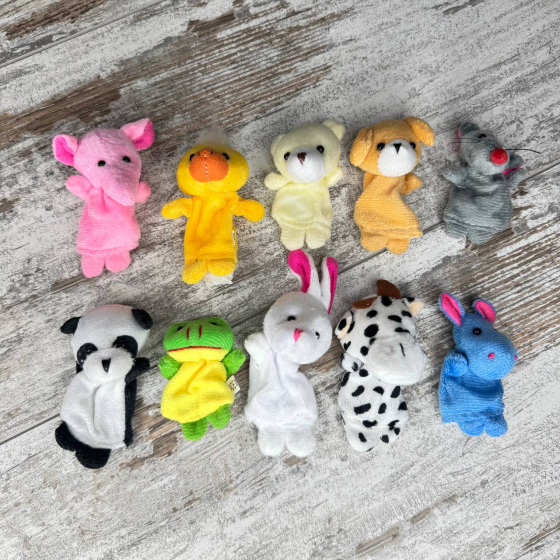 Мягкие игрушки на палец 10 шт, животные для кукольного театра, пальчиковый набор Киев