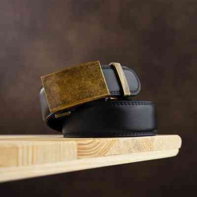 Ремень Vintage Мужской c латунной пряжкой Черный (20310) Винница