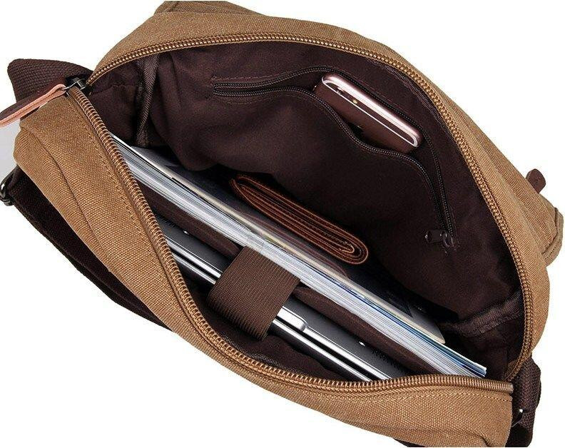 Сумка чоловіча Vintage 14445 текстильна Коричнева Київ - фото 3