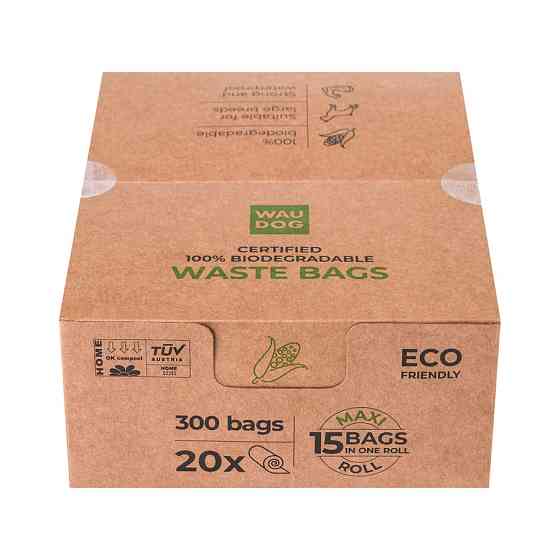 Біорозкладні пакети WAUDOG для прибирання за тваринами, МАКСІ, 22х33 см , уп. 20 рул (300 шт) Київ