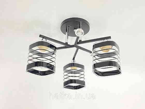 Люстра потолочная классическая на 3 плафона металл и стекло VALESO 2429B/3 Черный+Хром Киев