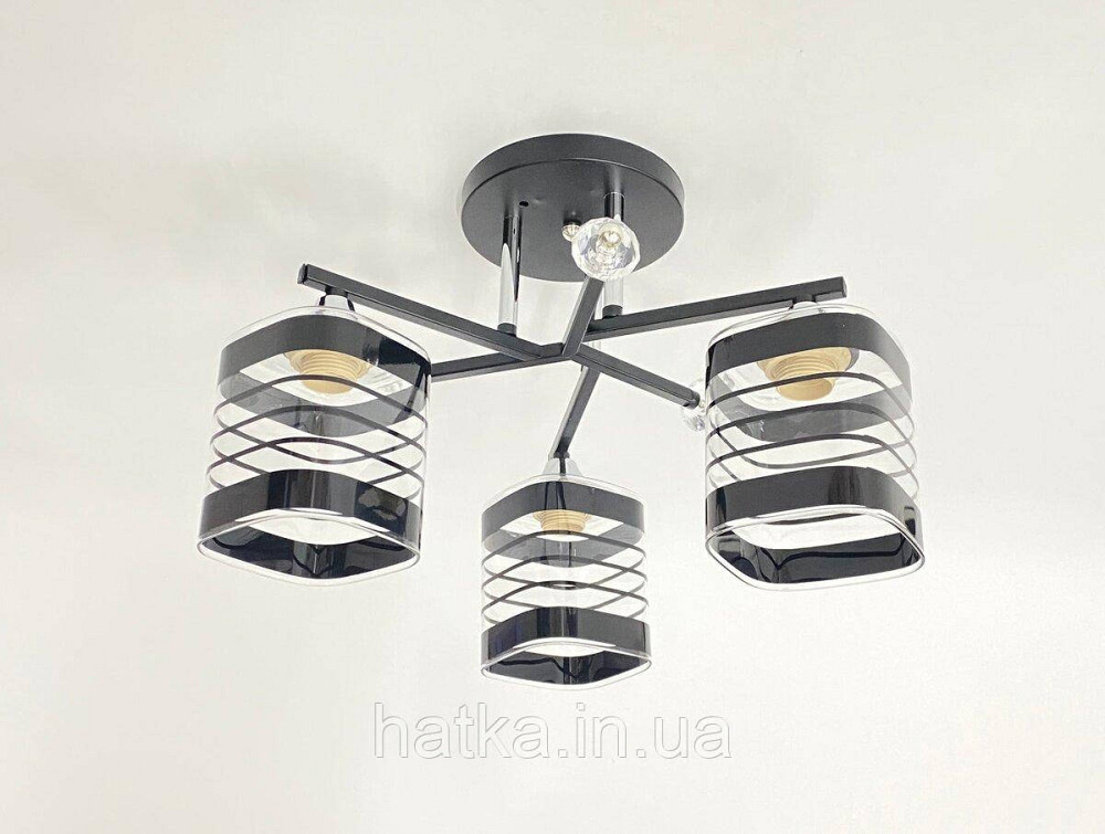 Люстра стельова класична на 3 плафони метал та скло VALESO 2429B/3 Чорний+Хром Київ - фото 1