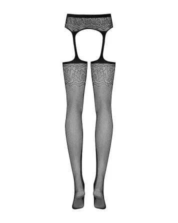 Сітчасті панчохи-стокінги з квітковим малюнком Obsessive Garter stockings S207 S/M/L, чорні, імітаці Львів