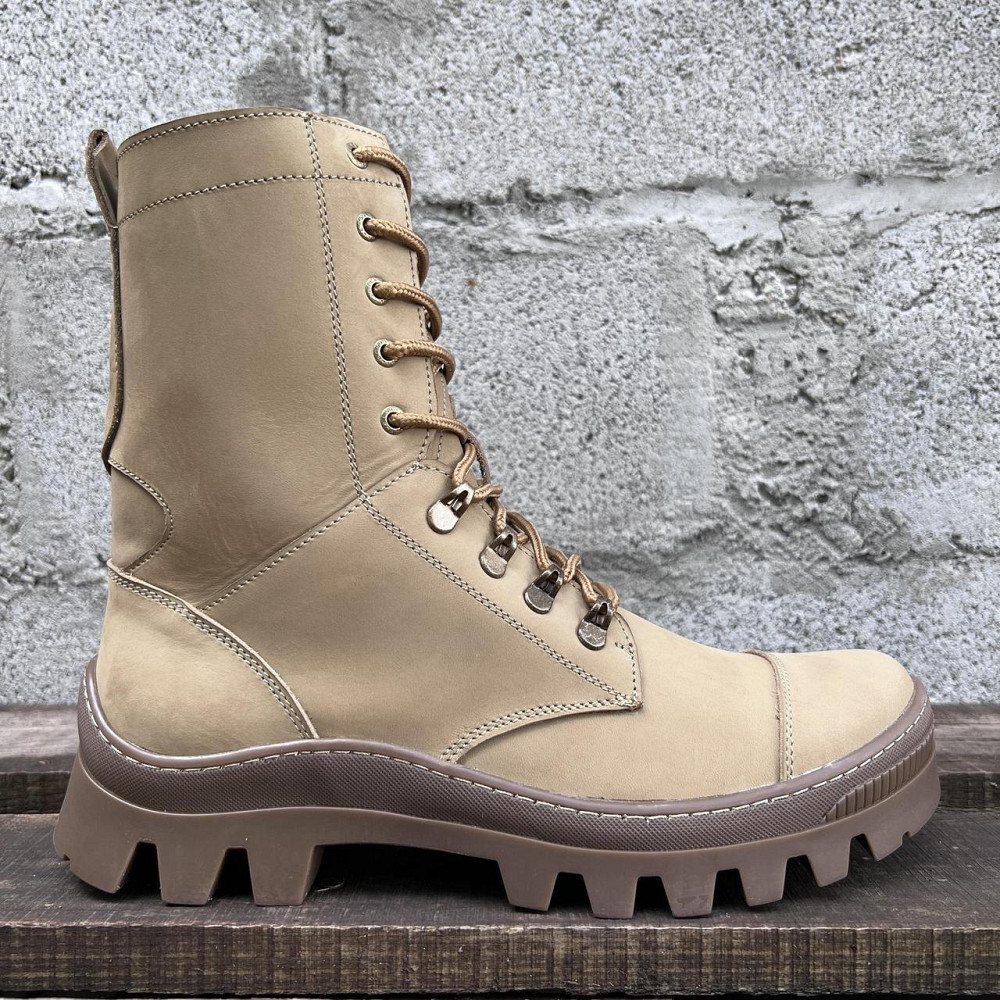 Мужские военные кожаные демисезонные берцы бежевые, крепкие тактические берцы на замке Львов - изображение 7