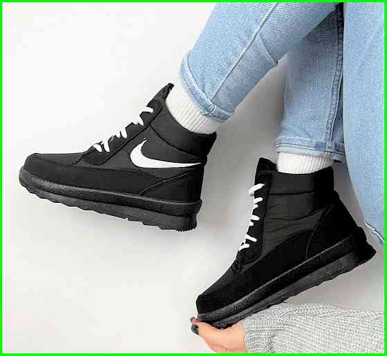 Зимові жіночі Кросівки на хутрі Чорні Найки Снікерси в стилі N!ke (розміри: 36,37,38,39,40) Дніпро