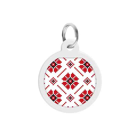 Адресник для собак і котів металевий WAUDOG Smart ID з QR-паспортом, малюнок "Вишиванка", круг, Д 25 мм Вінниця