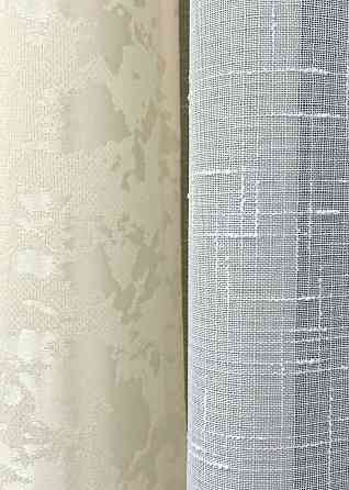 Комплект штор VR-Textil Льон Мармур 150х270 2шт і Тюль 400х270 1908ш-115т Молочний з білим 71-128/3 Київ