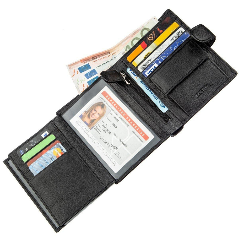 Кожаное мужское портмоне на кнопке Boston 18822 Черный Киев - изображение 8