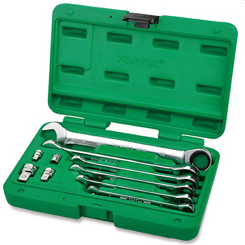 Набір ключів комбінованих з тріскачкою TOPTUL 10 од. 8-19мм + перехідники GAAI1004 Одеса - фото 1