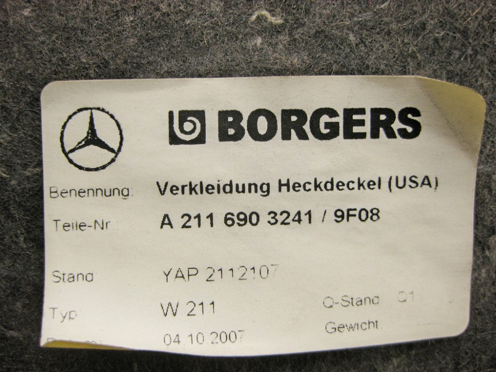 Mercedes-Benz  A2116903241 9F08 Обшивка кришки багажника чорна E-Class W211 Одеса - фото 11